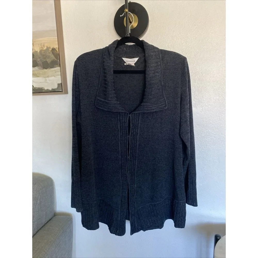 Misook Exclusively Long Sleeve Sweater Knit Black Career Wok‎ Classic Hook & Eye